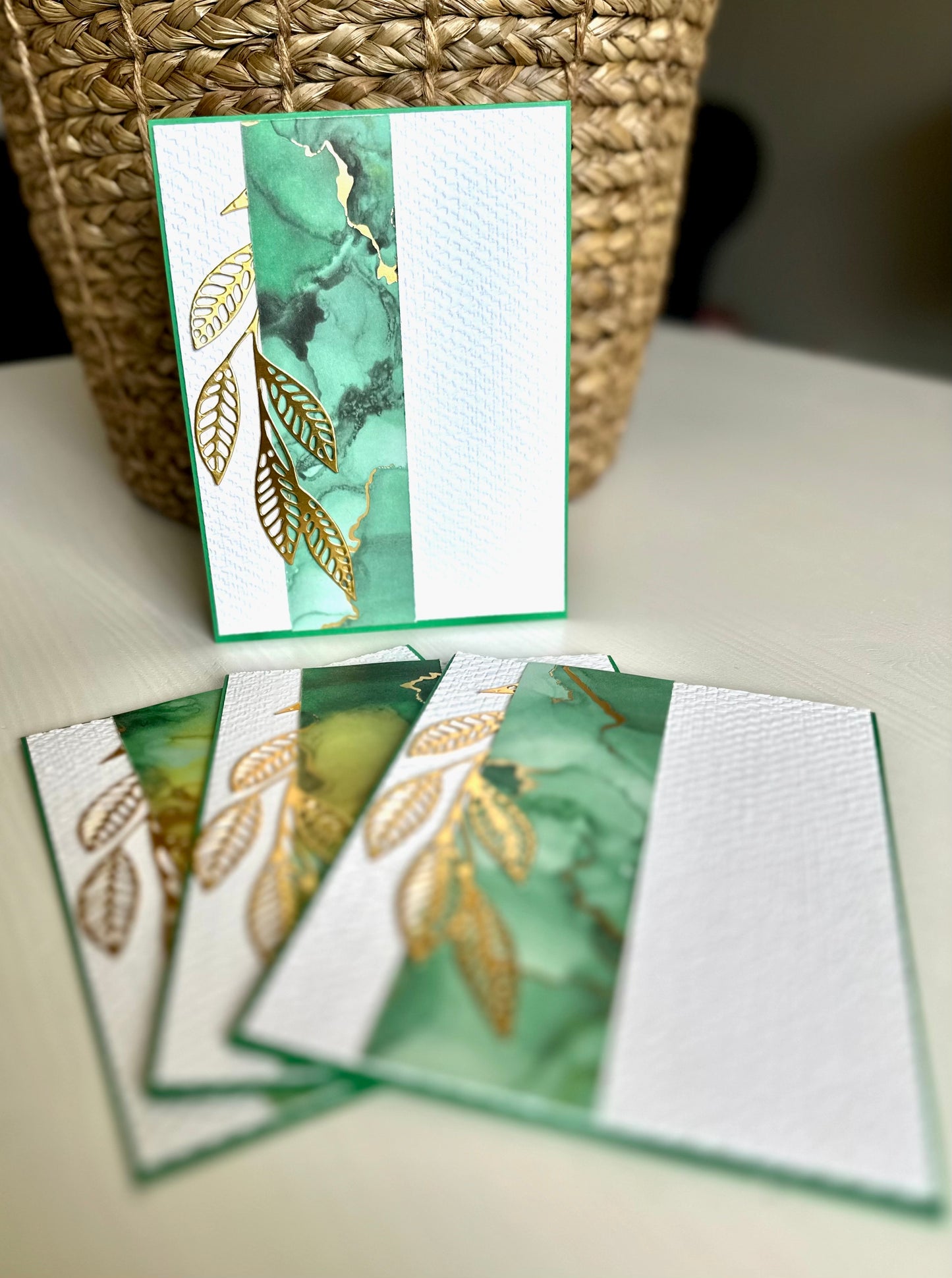 GOLD AND GREEN STATIONARY CARDS - 4 COUNT