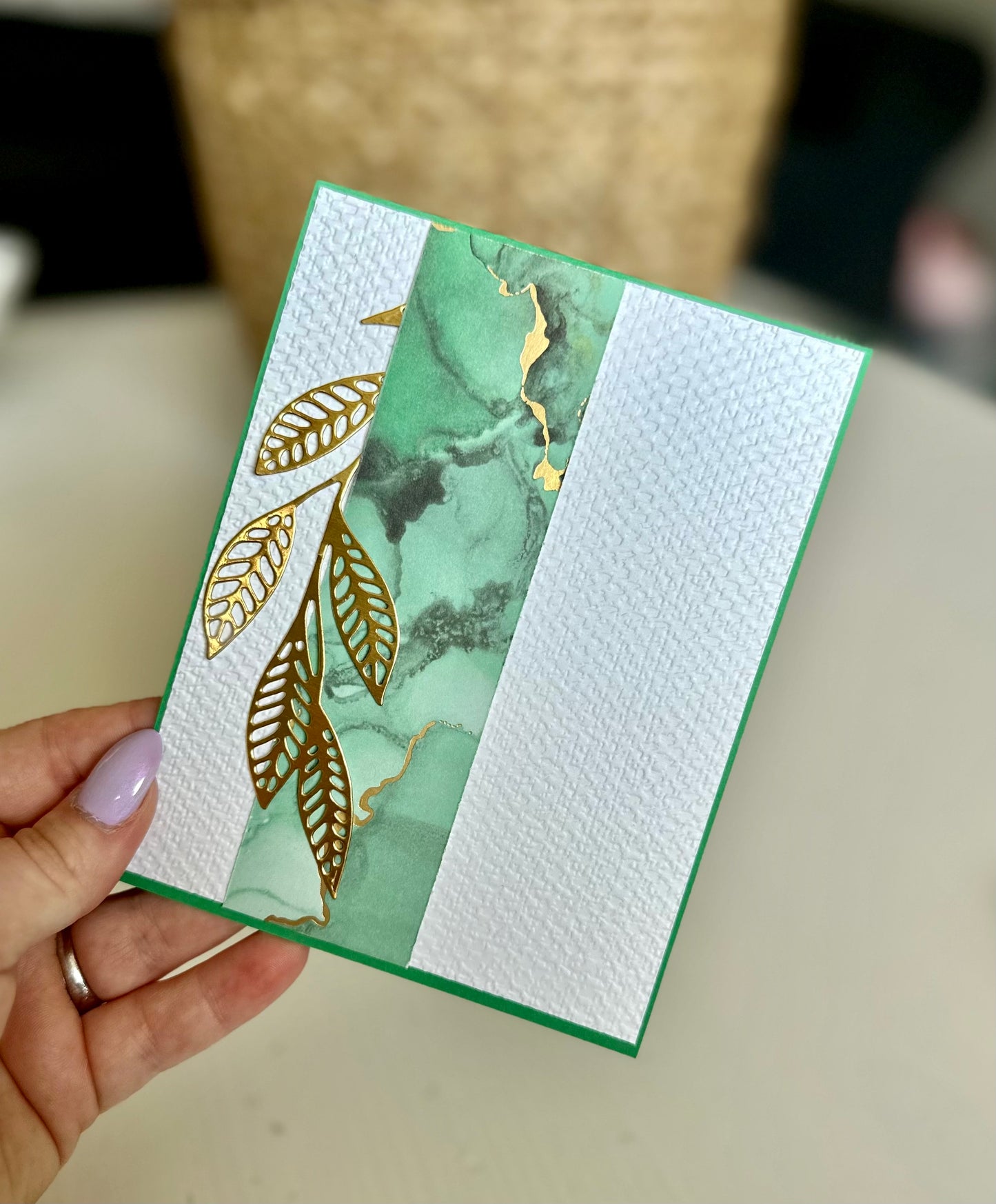 GOLD AND GREEN STATIONARY CARDS - 4 COUNT