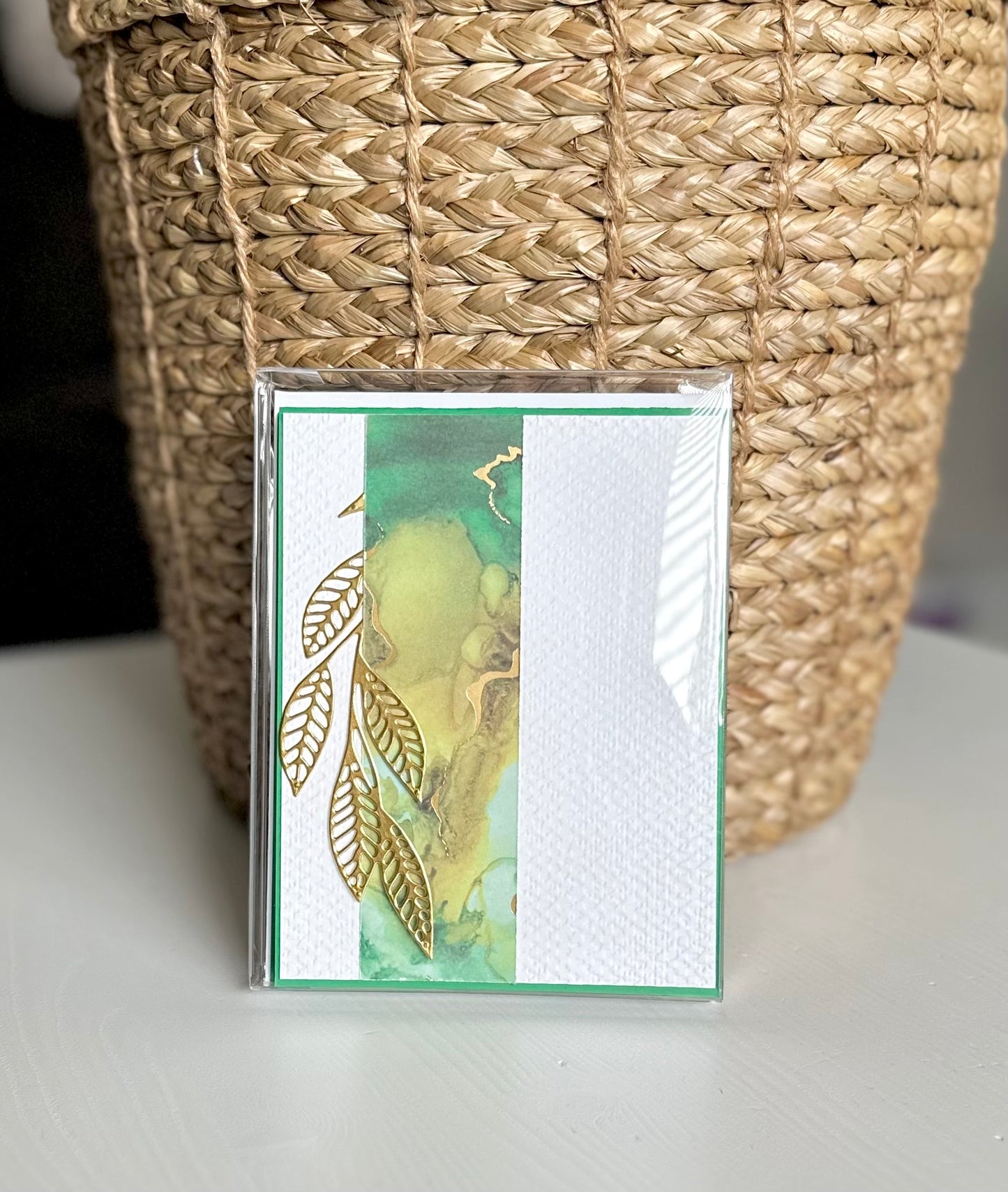 GOLD AND GREEN STATIONARY CARDS - 4 COUNT