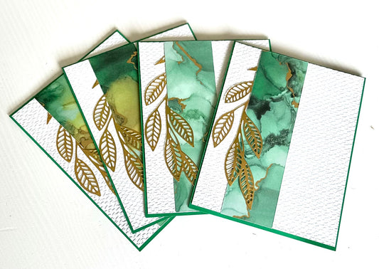 GOLD AND GREEN STATIONARY CARDS - 4 COUNT