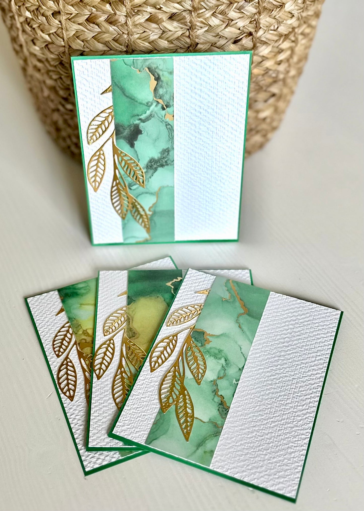 GOLD AND GREEN STATIONARY CARDS - 4 COUNT